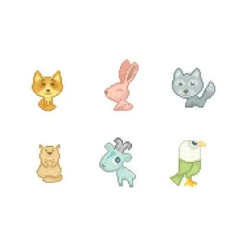 Collection of pixel art animals Stock Illustration