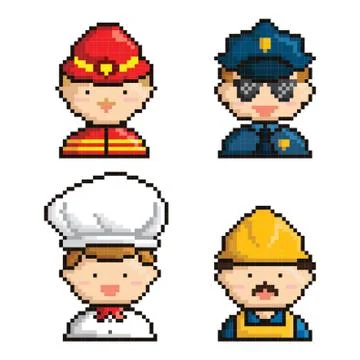 Collection of pixel art occupations Stock Illustration