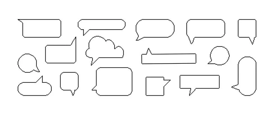 Collection of pixel dialogue boxes for game, app, notes, sticker. Stock Illustration