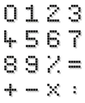 Collection of pixel numbers and mathematical signs with shadow Illustrazione stock