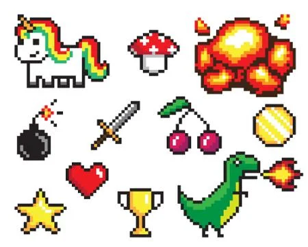 Collection of Pixel Objects Vector Illustration Stock Illustration