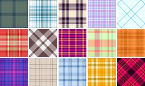A collection of plaid patterns with colorful checks, ideal for textile, fab.. Stock Illustration