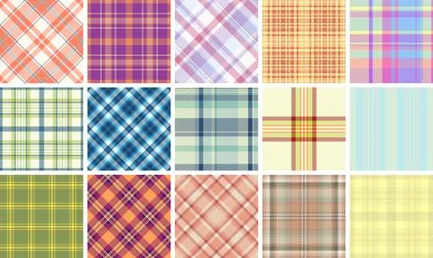 A collection of plaid patterns with colorful checks, ideal for textile, fab.. Stock Illustration