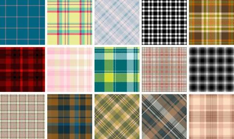 A collection of plaid patterns with colorful checks, ideal for textile, fab.. Stock Illustration