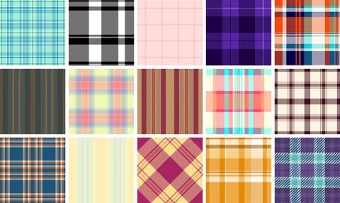 A collection of plaid patterns with colorful checks, ideal for textile, fab.. Stock Illustration