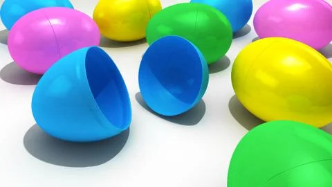 A collection of plastic Easter Eggs over a white background Stock Illustration