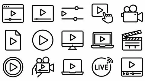 Collection of player and media streaming icons with computer, interface 스톡 일러스트