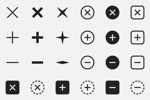 Collection Of Plus Minus And Close Icons Stockillustratie