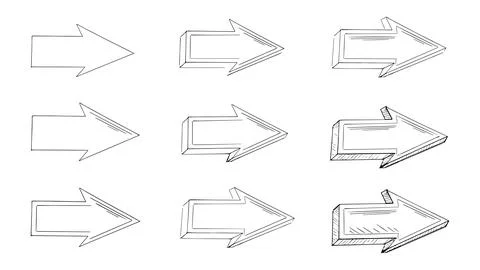 Collection of pointers hand drawn, set of doodle arrows drawn with ink Stock Illustration