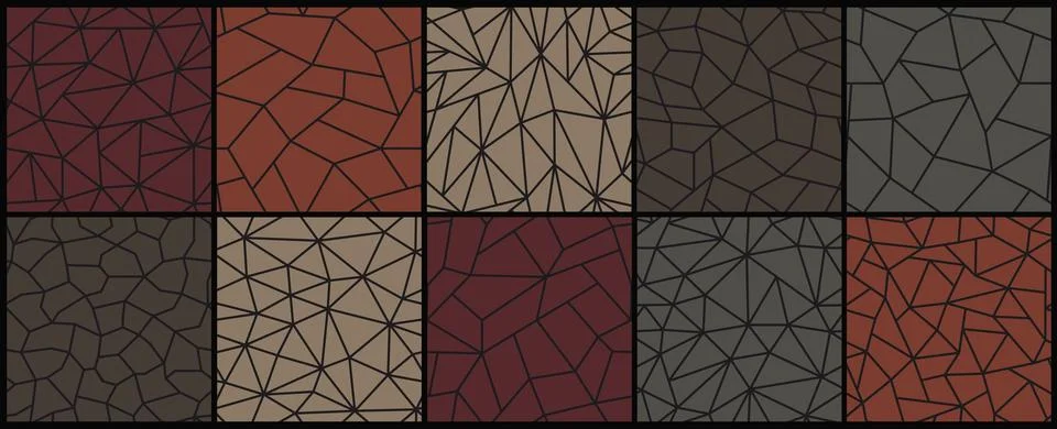 Collection of polygonal geometric patterns. Dark color repeatable abstract イラスト素材