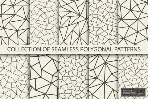 Collection of polygonal geometric patterns. Monochrome repeatable abstract Stock Illustration