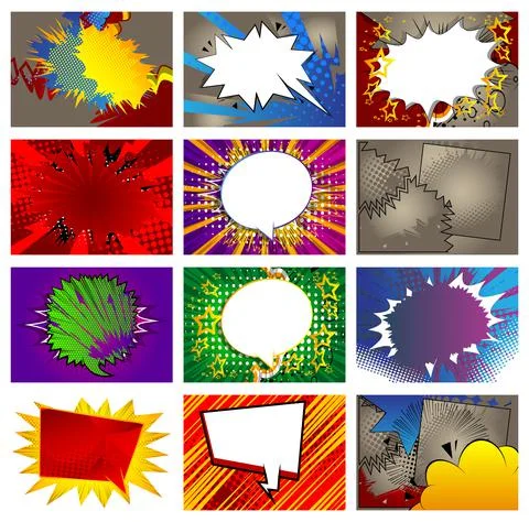 Collection of pop art comic background. Cartoon Vector Illustration with clou イラスト素材