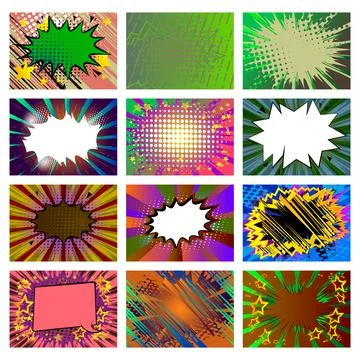 Collection of pop art comic background. Cartoon Vector Illustration with clou Stock-Illustration