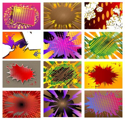 Collection of pop art comic background. Cartoon Vector Illustration with clou Stock-Illustration