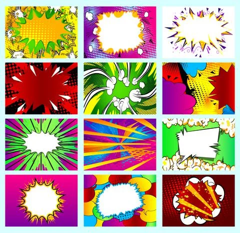 Collection of pop art comic background. Cartoon Vector Illustration with clou Stock-Illustration