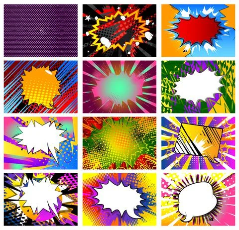Collection of pop art comic background. Cartoon Vector Illustration with clou Illustrazione stock