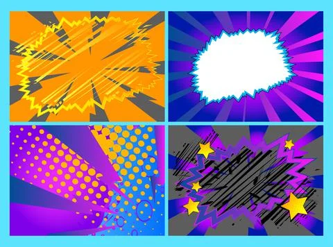 Collection of pop art comic background. Cartoon Vector Illustrations of retro Stock Illustration