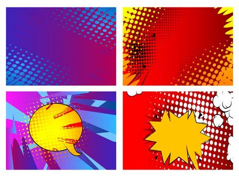 Collection of pop art comic background. Cartoon Vector Illustrations of retro Stock Illustration