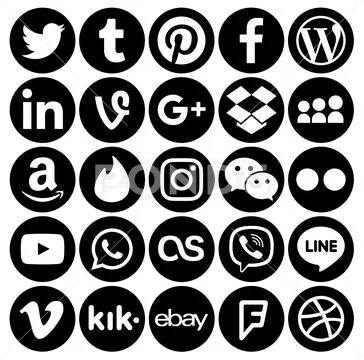 Collection of popular black round social media icons Illustration #76436848