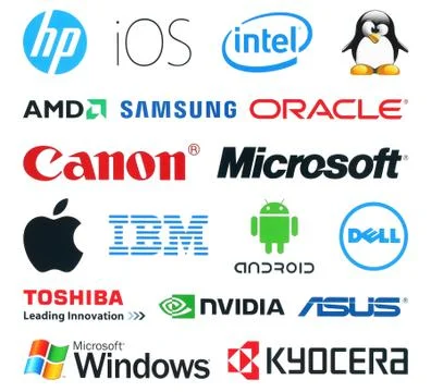 Collection of popular technology logos Stock Photos
