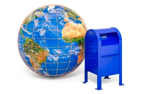 Collection post box with Earth Globe. International Postal Service concept. 3 Stock Illustration