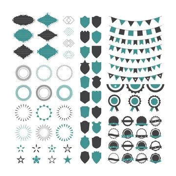 Collection of premium design elements. Set of geometric shapes, stamps, sta.. Stock Illustration