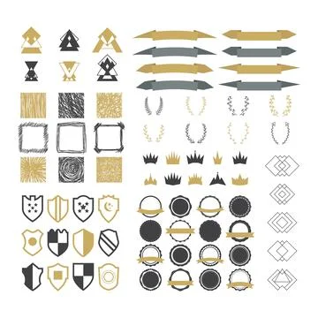 Collection of premium design elements. Set of ribbons, geometric shapes, wr.. Stock Illustration