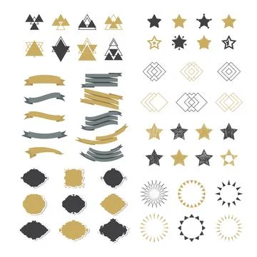 Collection of premium design elements. Set of ribbons, starbursts, geometri.. Stock Illustration