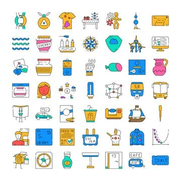 Collection presenting various flat line design icons Illustrazione stock