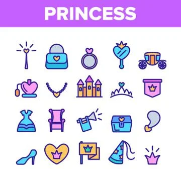 Collection Princess Elements Vector Icons Set Stock Illustration