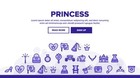Collection Princess Elements Vector Icons Set Stock Illustration