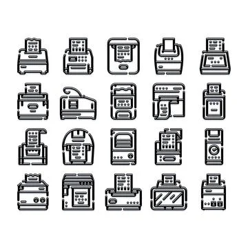 Collection of printer and receipt machine icons Stock Illustration