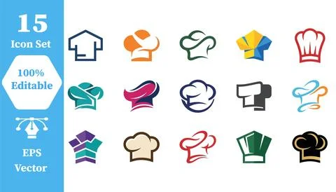 Collection of professional chef hat and kitchen apparel icons with culinary Illustrazione stock