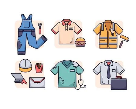 Collection of Professional Work Uniforms and Attire 库存插图