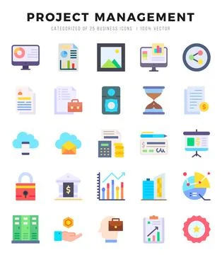 Collection of Project Management 25 Flat Icons Pack. Stock-Illustration