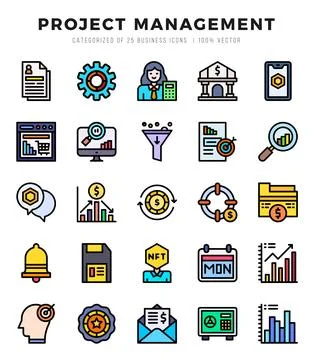 Collection of Project Management 25 Lineal Color Icons Pack. Stock Illustration