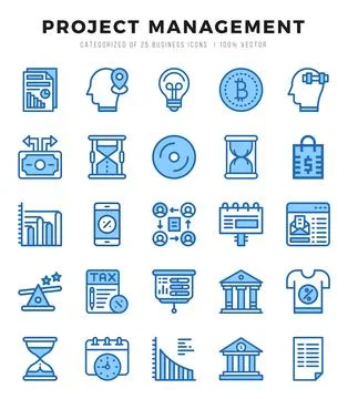 Collection of Project Management 25 Two Color Icons Pack. Stock Illustration