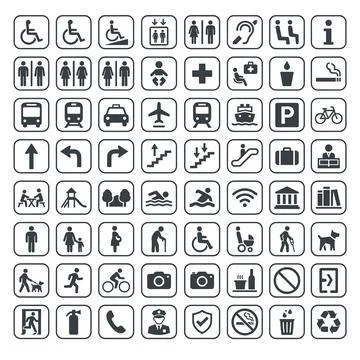Collection of public information and directional signs, including accessibi.. Stock Illustration