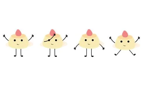 A collection of pudding illustrations with cheerful faces Stock Illustration