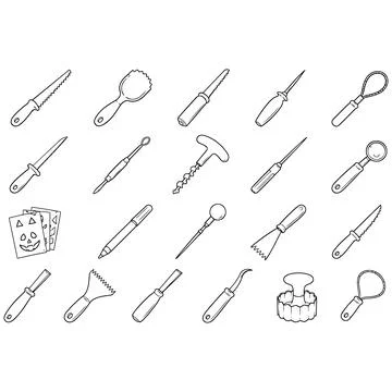 Collection of Pumpkin Carving Tools and Stencils for Halloween Activities Stockillustratie