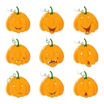 Collection of pumpkin head with different emotion of face for. Halloween Stock Illustration