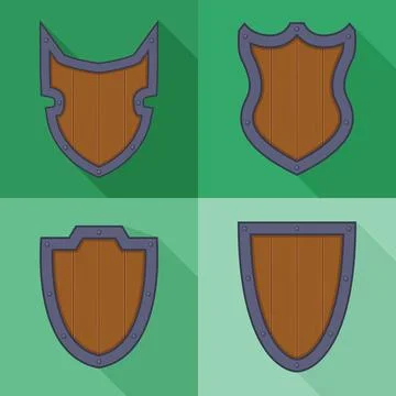 Collection of purple shields with shadows Illustrazione stock