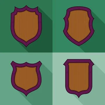 Collection of purple shields with shadows Stock Illustration