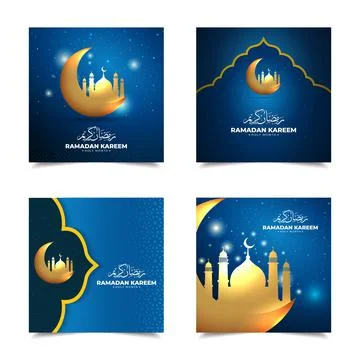 Collection of Ramadan kareem background with mosque and crescent moon Stock Illustration