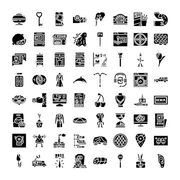 Collection of random objects and themes black icons 스톡 일러스트