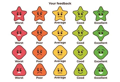 A collection of rating scale icons using various shapes and colors to expre.. Illustrazione stock