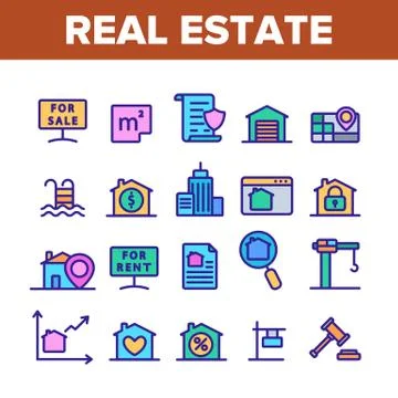 Collection Real Estate Elements Vector Icons Set Stock Illustration