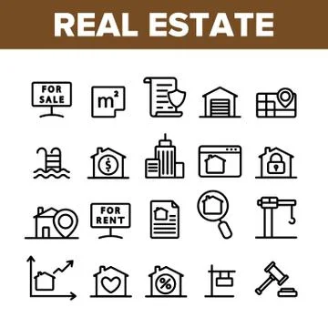 Collection Real Estate Elements Vector Icons Set Illustrazione stock