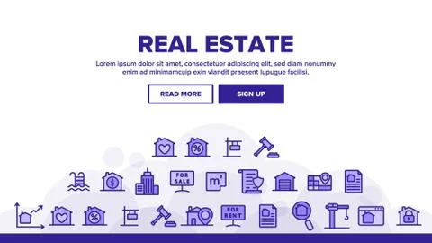 Collection Real Estate Elements Vector Icons Set Ilustración de archivo