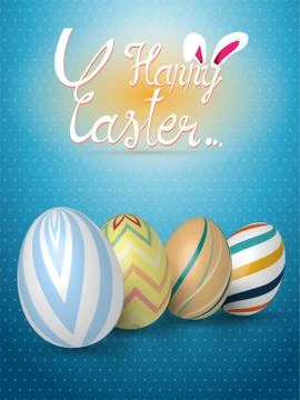 Collection of realistic 3D Easter eggs with different texture, pattern on ret イラスト素材